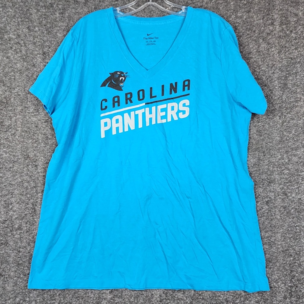 Nike Carolina Panthers T-Shirt Women XXL Blue V-Neck NFL Graphic Tee